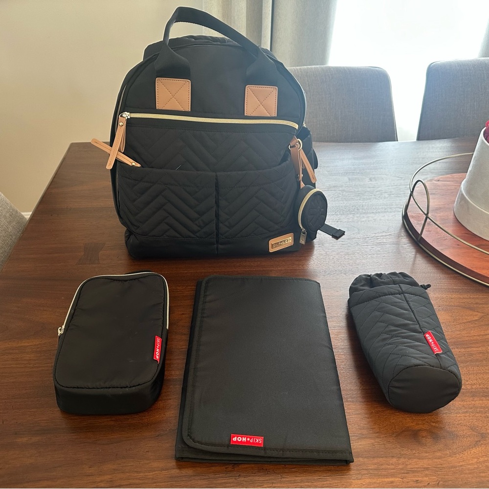 Skip Hop Black Quilted Diaper Bag Set